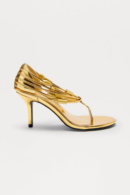 Philo Beaded Thong Heels - Gold