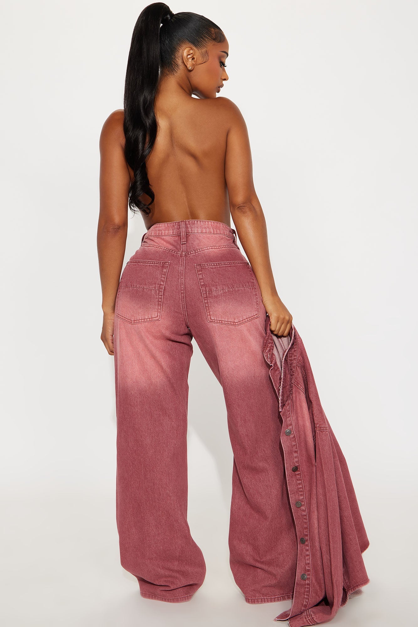 Slow Fade Straight Leg Jeans - Burgundy