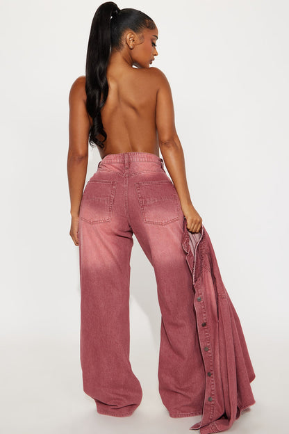 Slow Fade Straight Leg Jeans - Burgundy