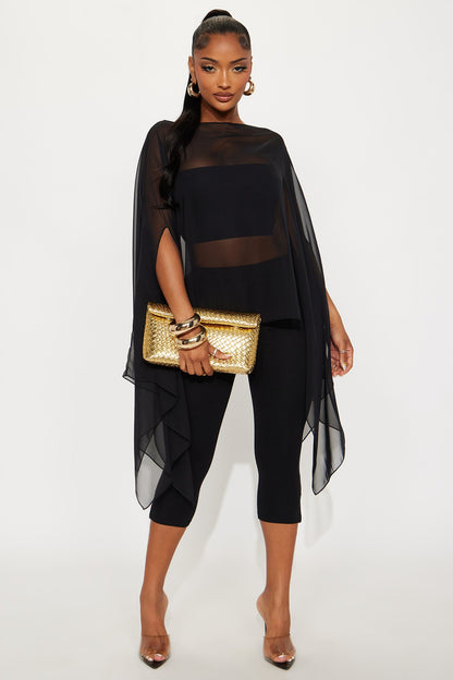 Get In Line Long Chiffon Kimono Top - Black