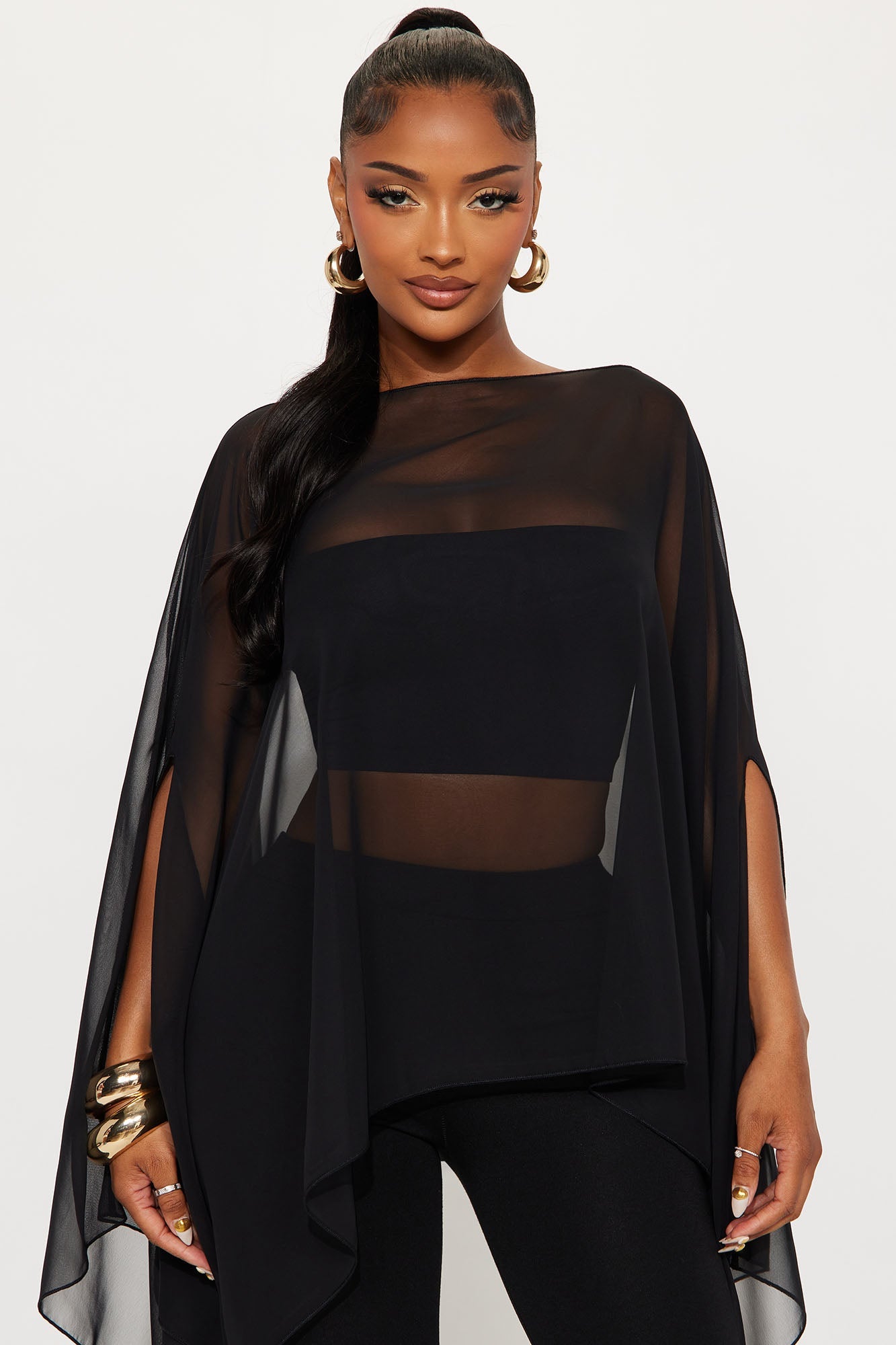 Get In Line Long Chiffon Kimono Top - Black