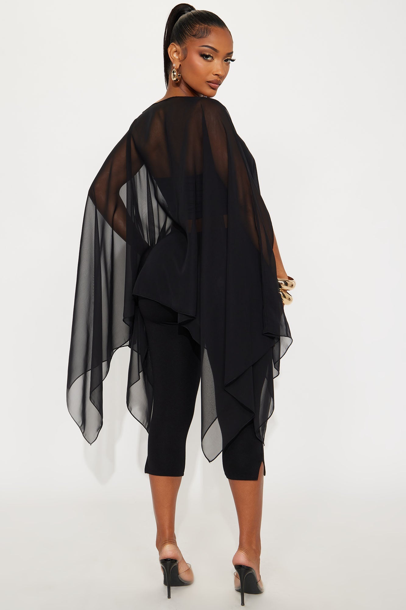 Get In Line Long Chiffon Kimono Top - Black