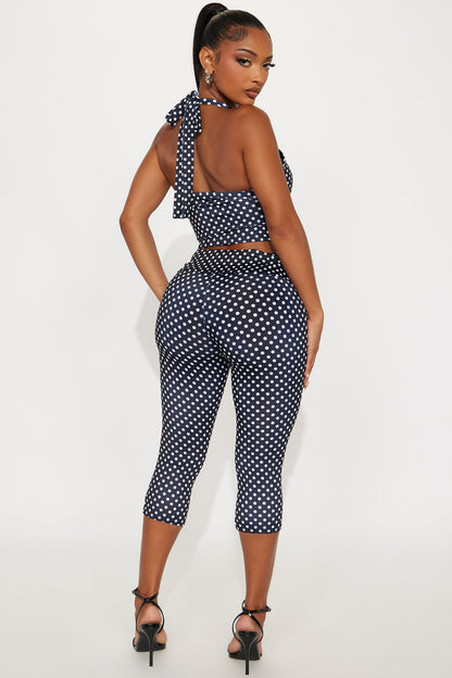 Just A Girl Polka Dot Halter Top Capri Set - Black/White