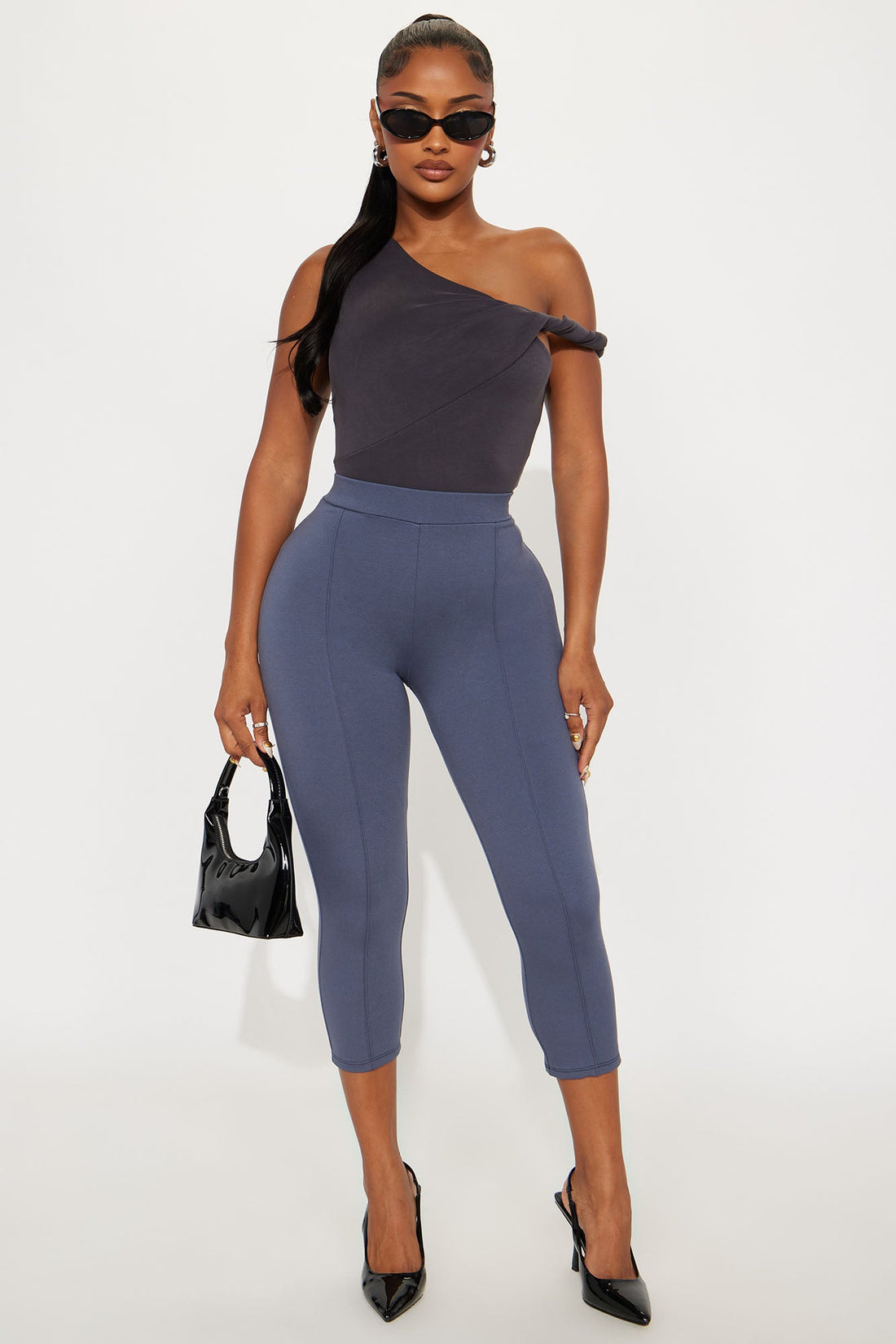 Midnight Views Twist Off Shoulder Bodysuit - Grey