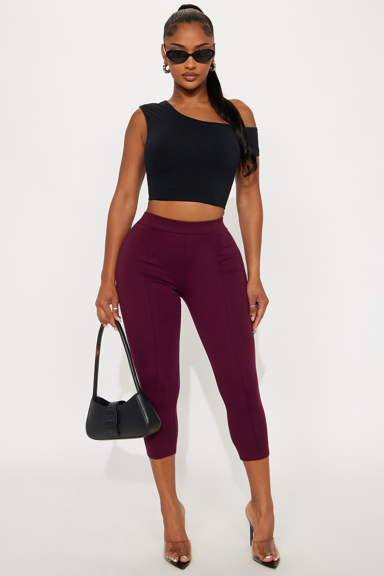 Daniella Pintuck Ponte Capri Legging - Burgundy