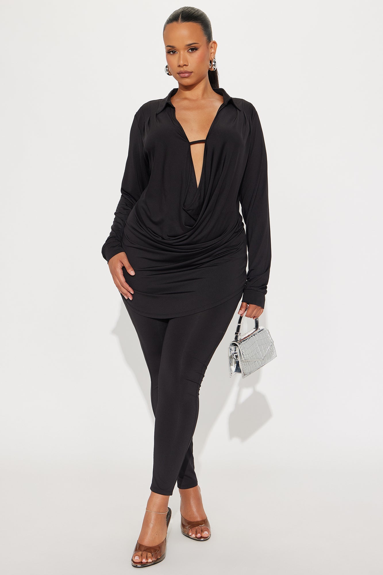 Monique Cowl Neck Legging Set - Black