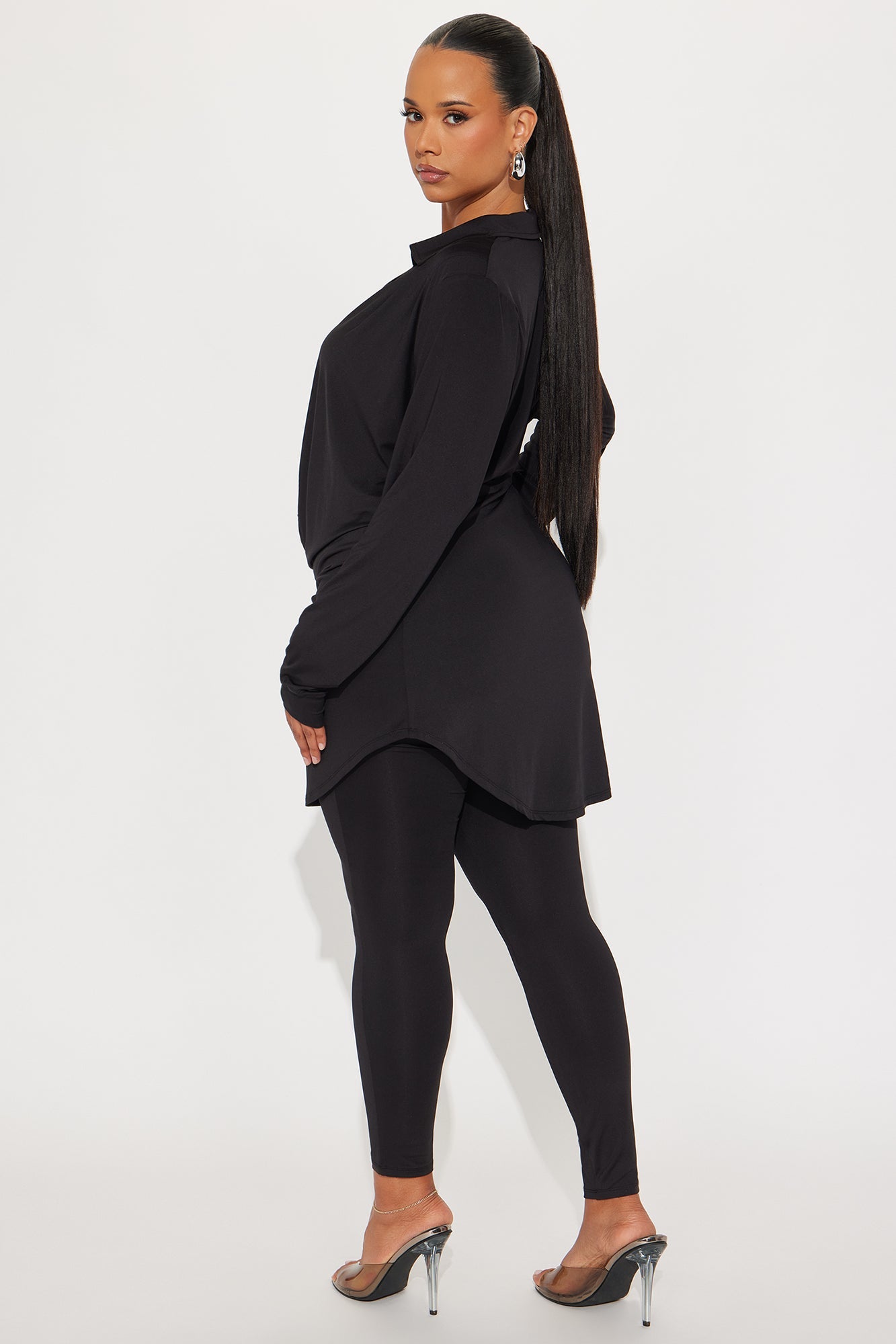 Monique Cowl Neck Legging Set - Black