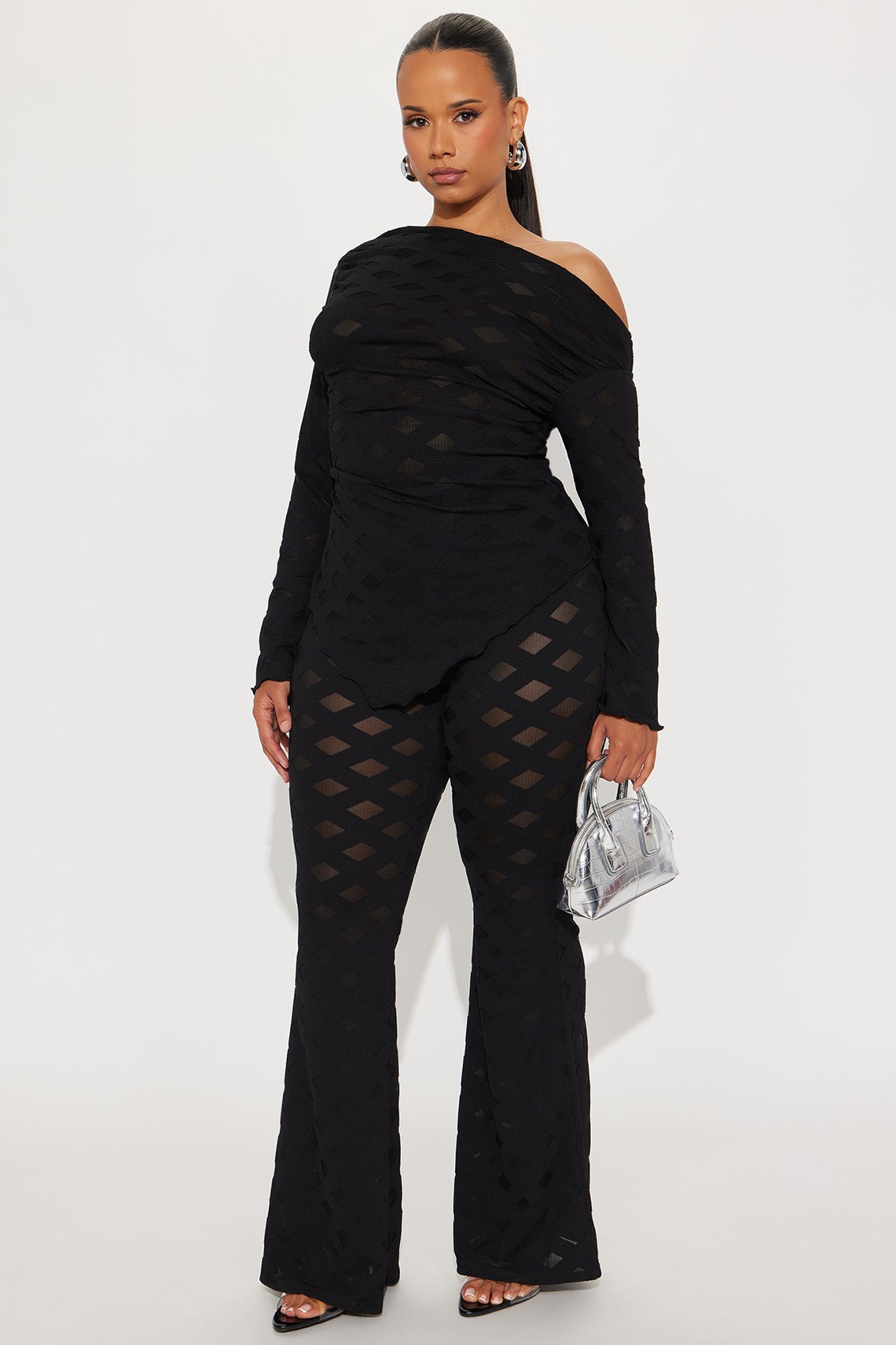 Rhianna One Shoulder Pant Set - Black