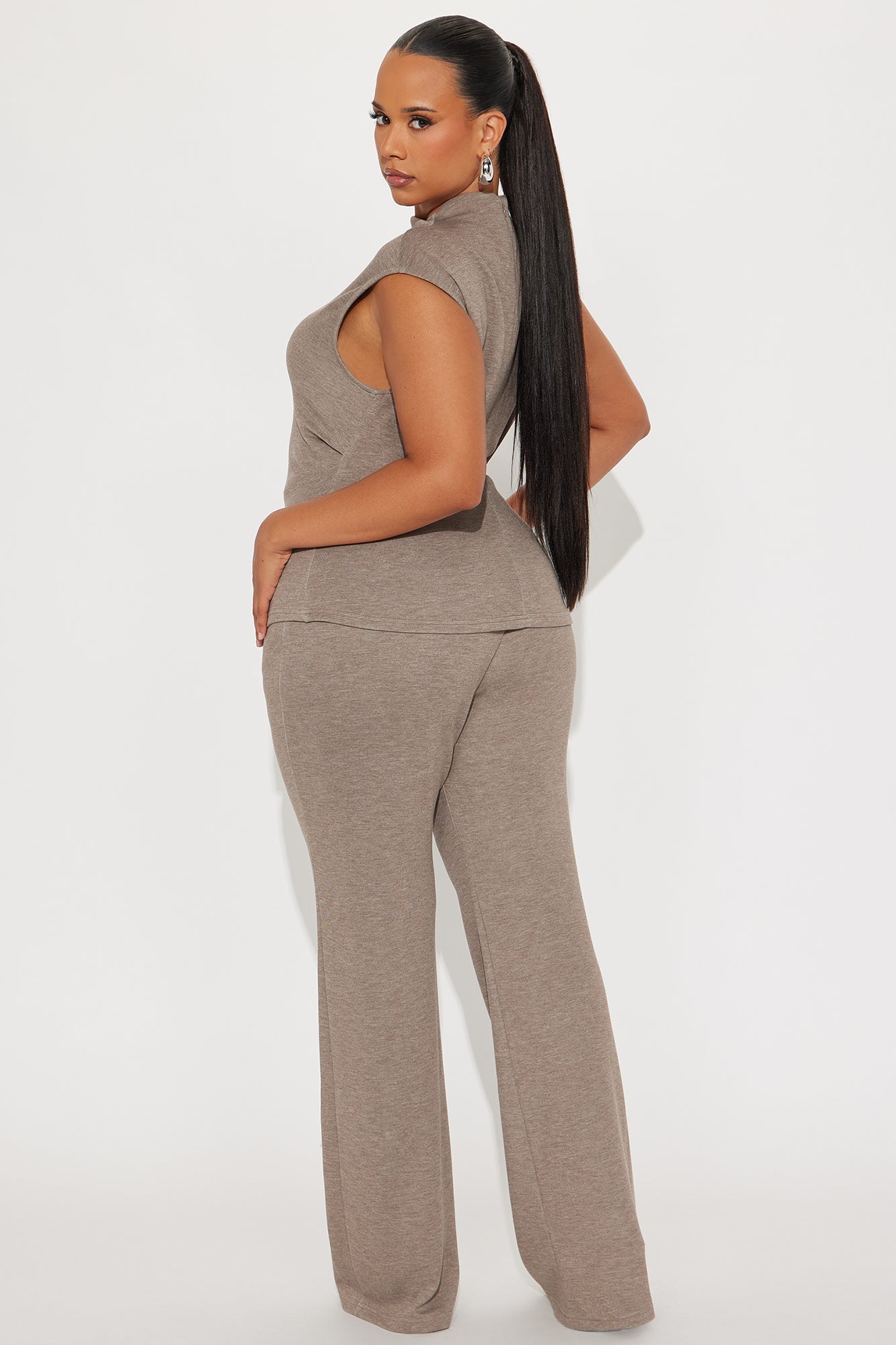 Shayla High Neck Pant Set - Mocha