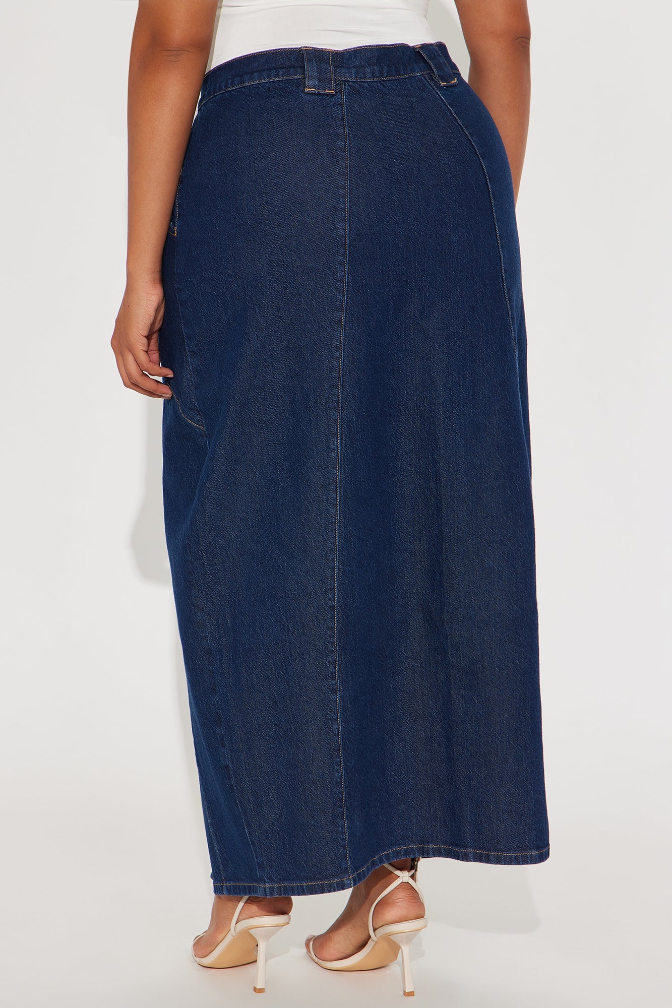 Penny Front Slit Denim Maxi Skirt - Rinse Blue Wash