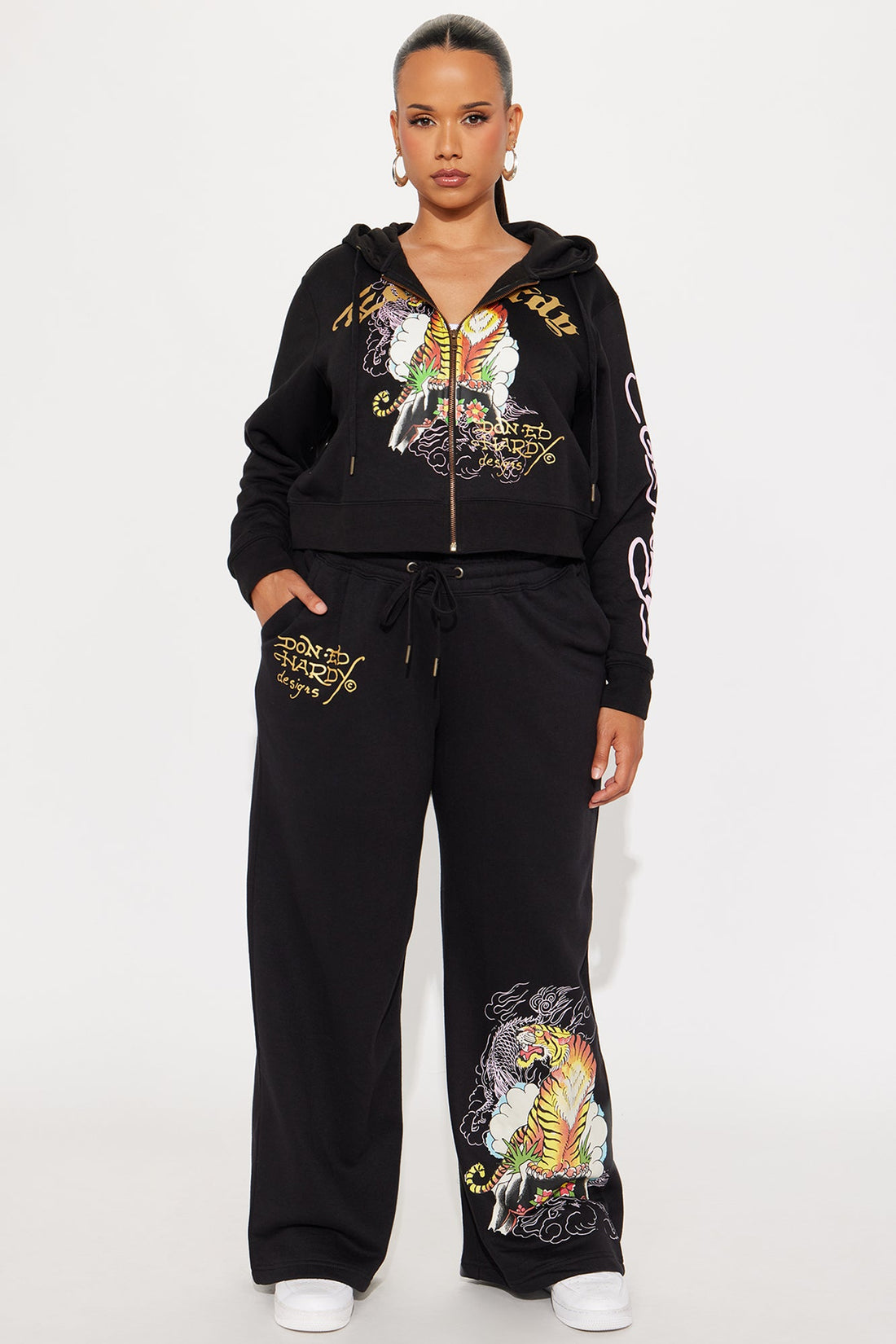 Ed Hardy Tiger Cliff Wide Leg Pant - Black