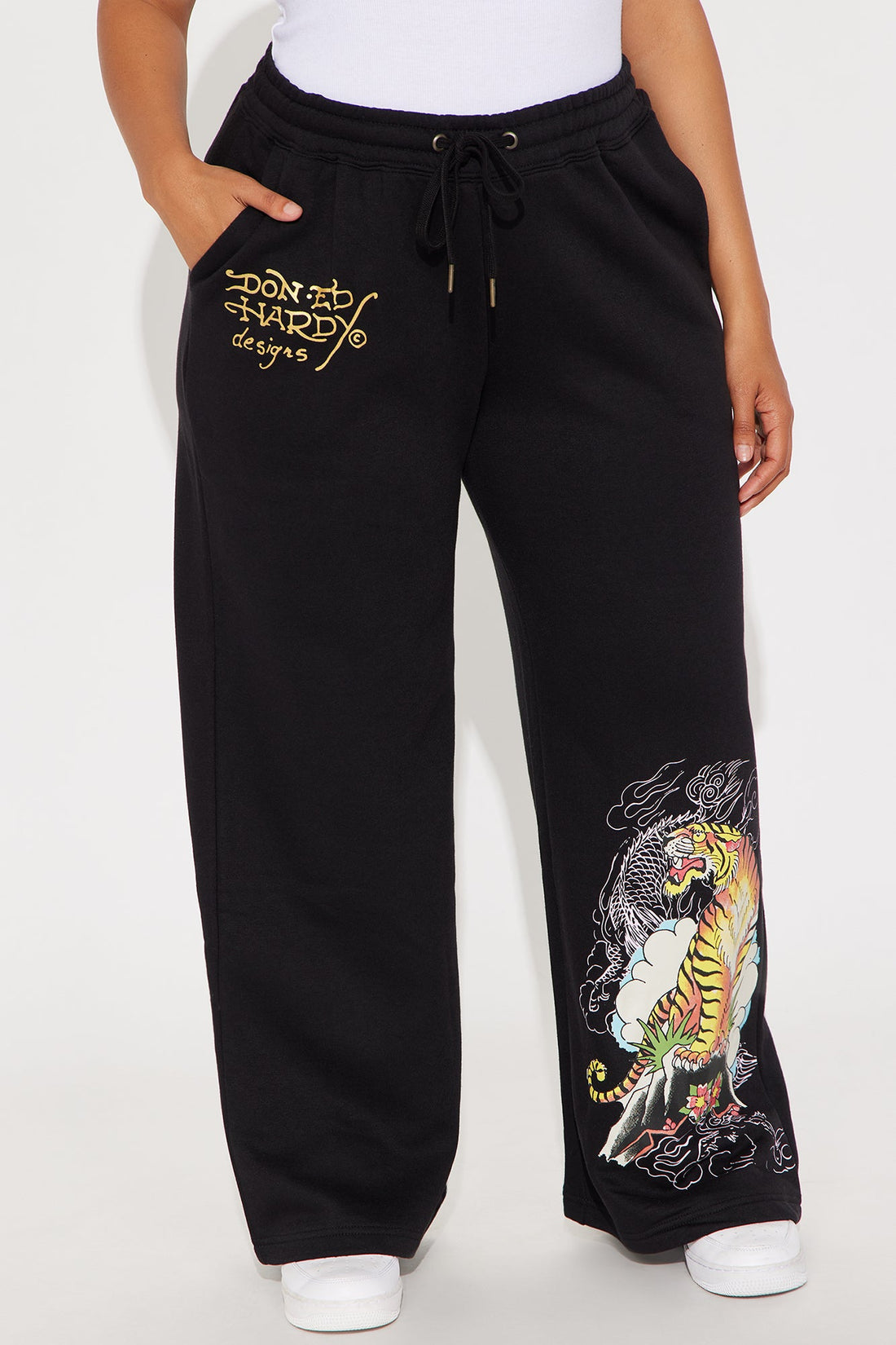 Ed Hardy Tiger Cliff Wide Leg Pant - Black