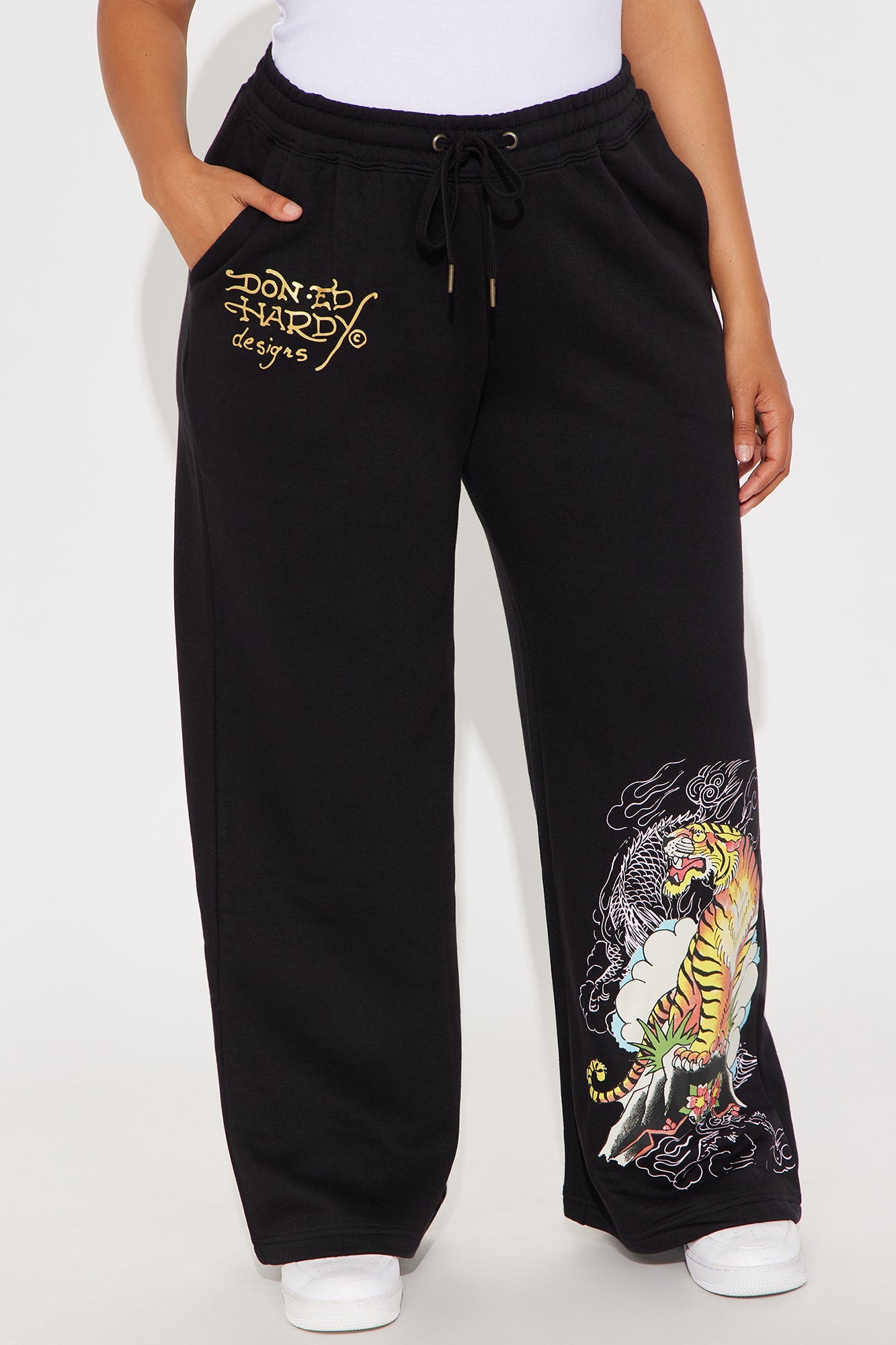 Ed Hardy Tiger Cliff Wide Leg Pant - Black