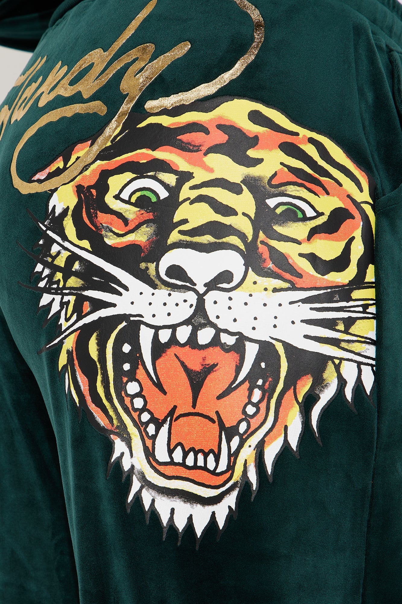 Ed Hardy Retro Tiger Velour Pant Set - Hunter