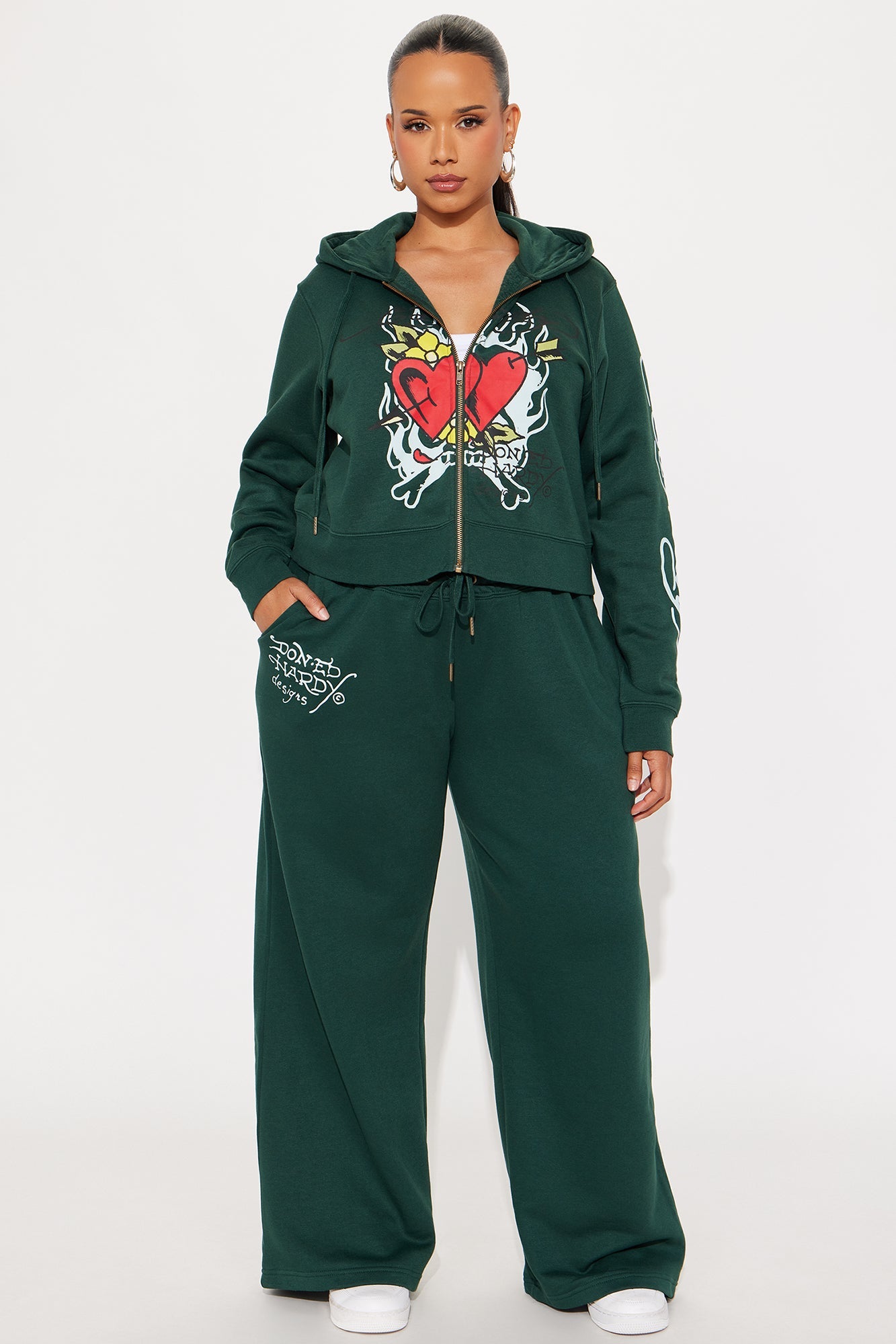 Ed Hardy Twin Flame Zip Up Hoodie - Hunter Green