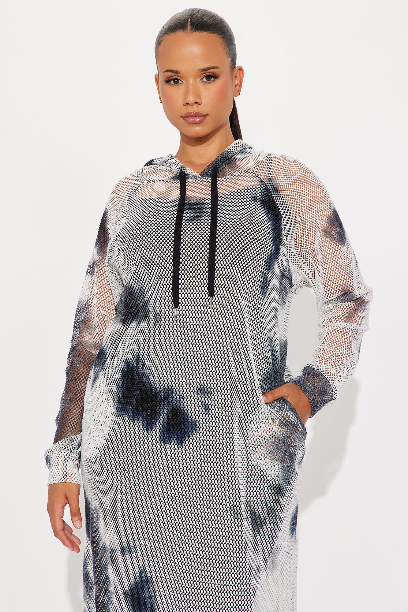 Casually Charming Hooded Maxi Dress Set - Blue/combo
