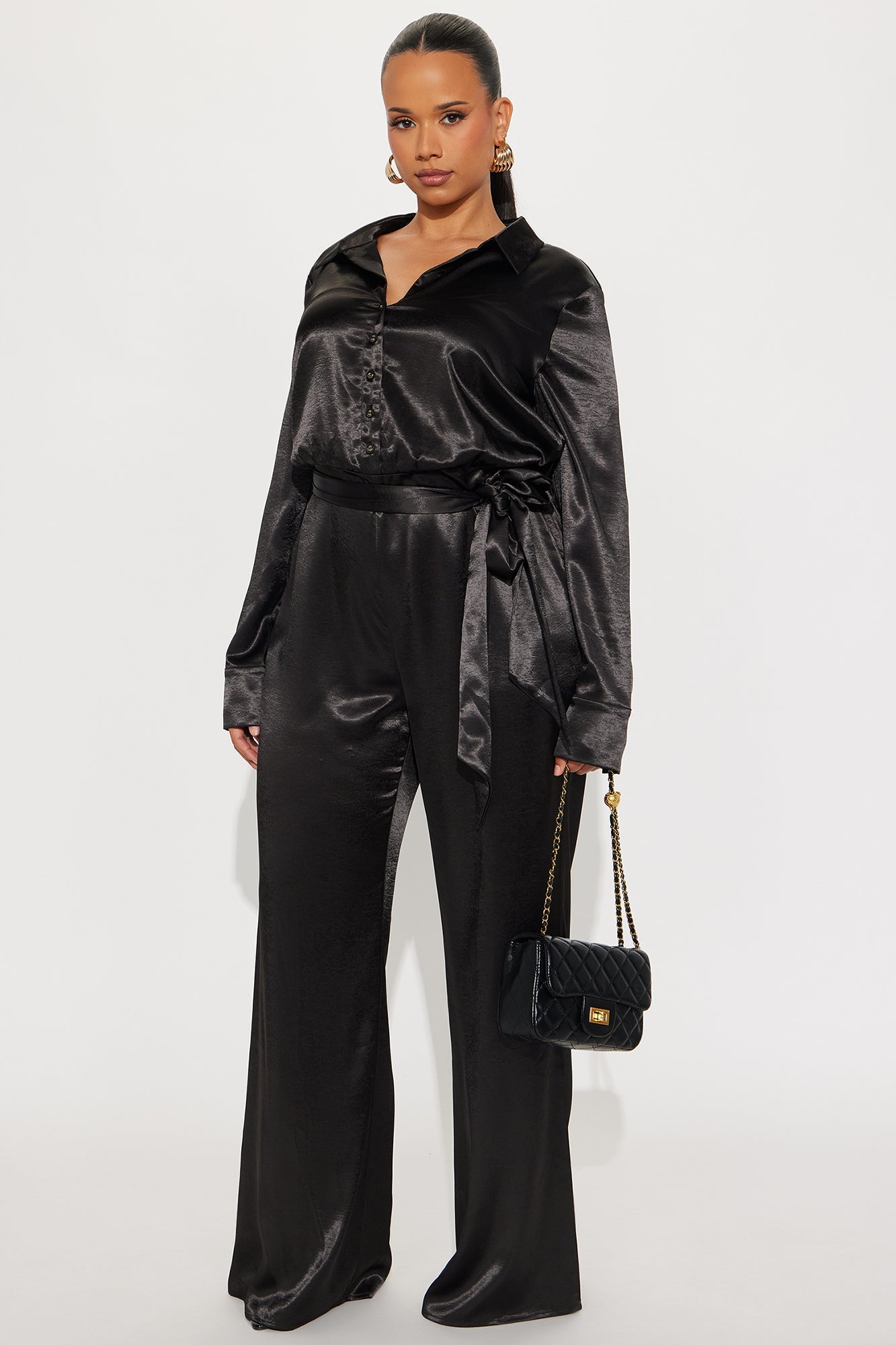Amelie Satin Wide Leg Jumpsuit - Black