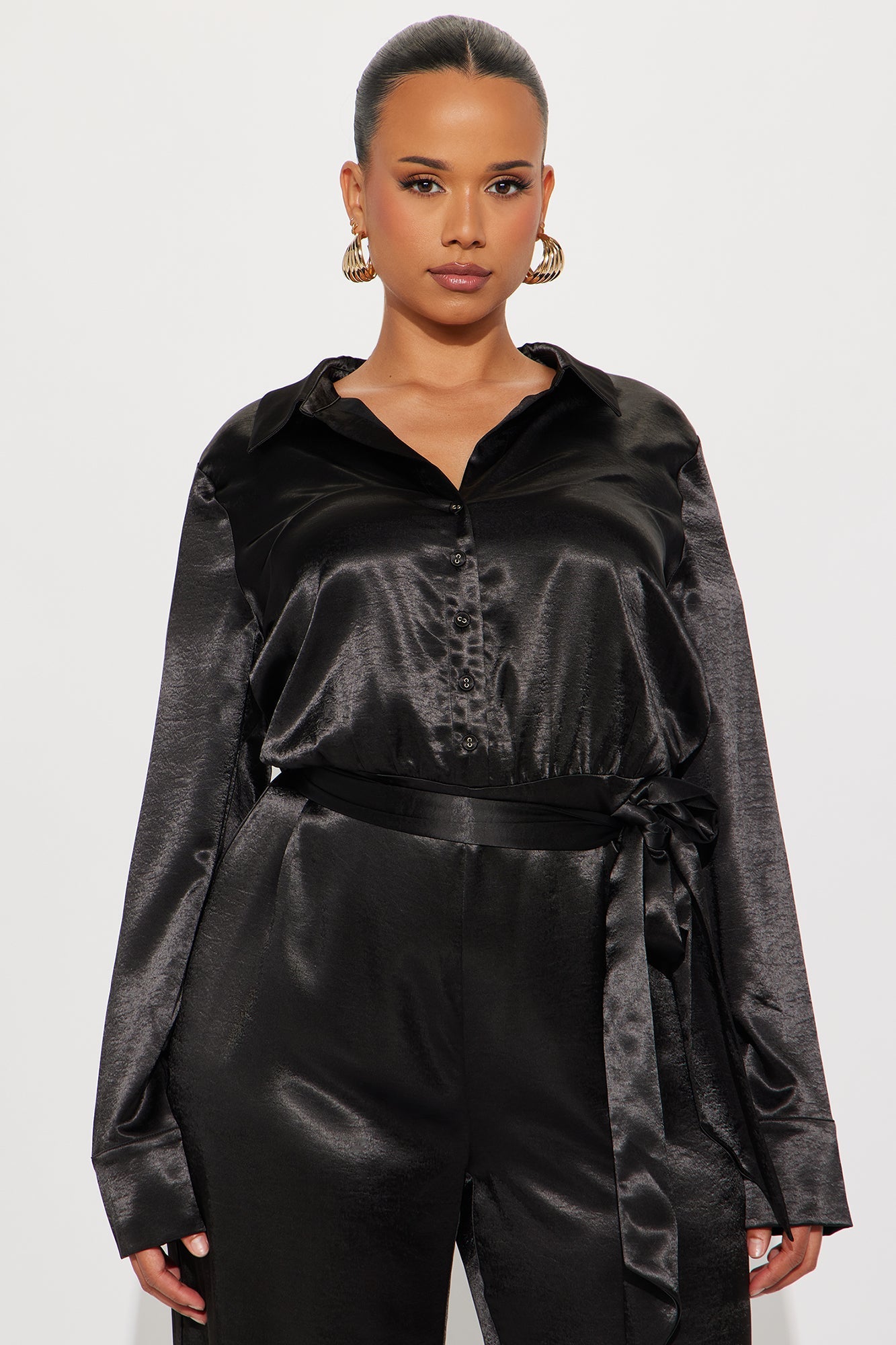 Amelie Satin Wide Leg Jumpsuit - Black