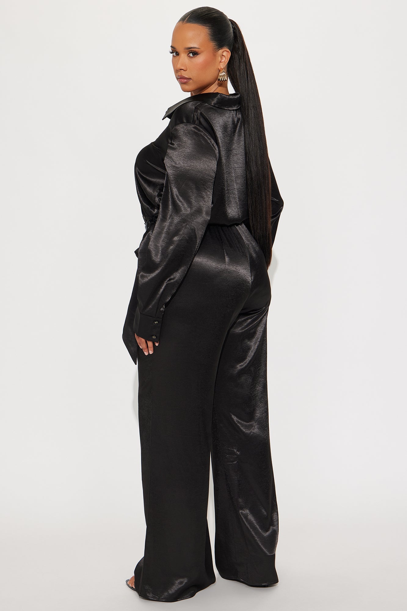 Amelie Satin Wide Leg Jumpsuit - Black