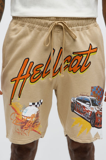 Dodge Hellcat Racing Embroidery Sweatshorts - Khaki