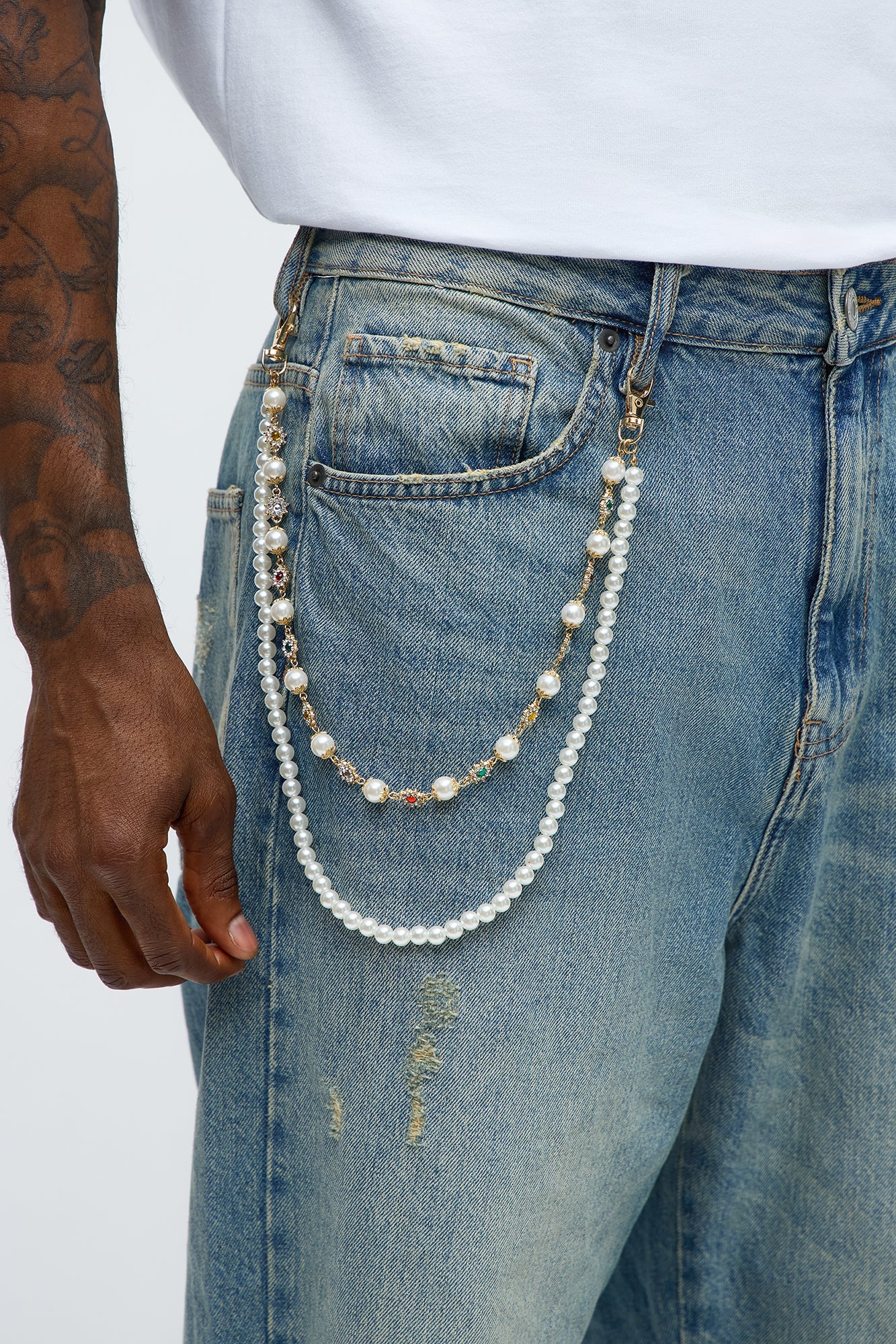 Royal Treatment Layered Pant Chain - White/Gold