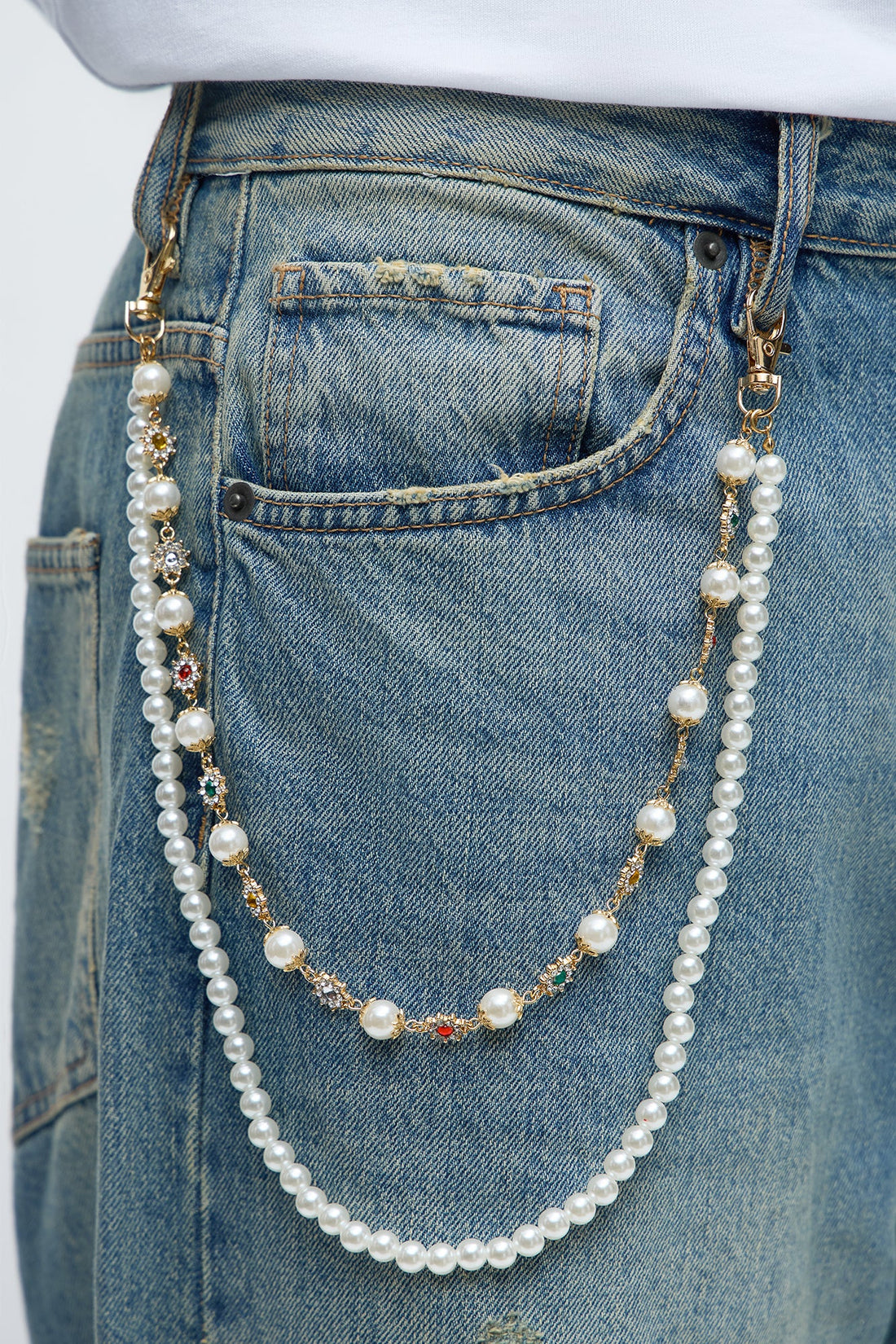 Royal Treatment Layered Pant Chain - White/Gold