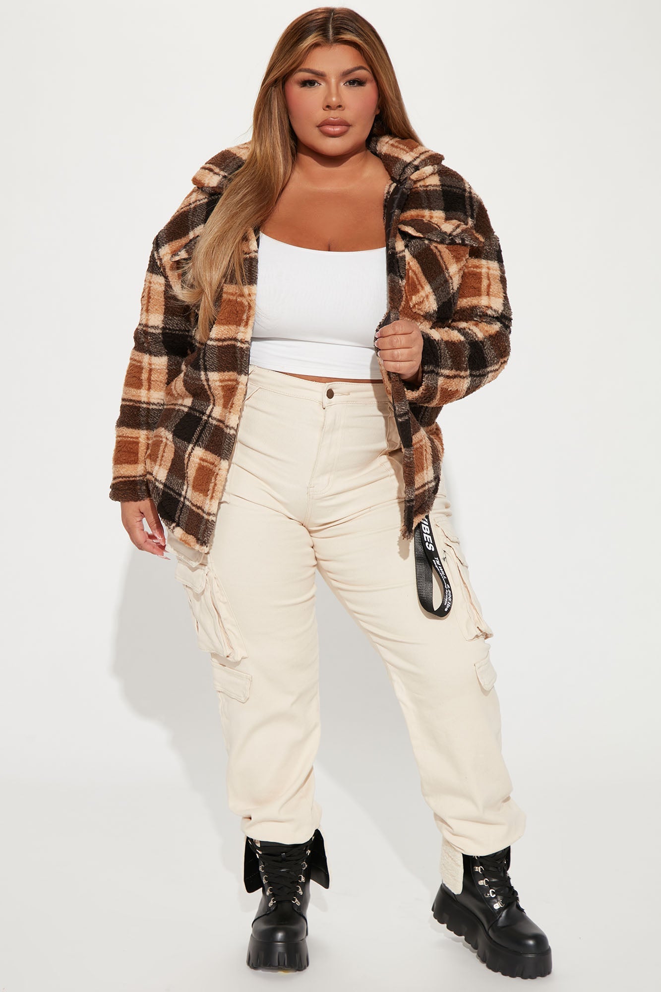 Feels Like Fall Sherpa Shacket - Camel/combo