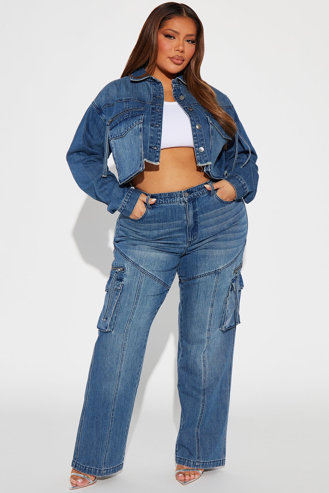 Devil In Disguise Cargo Straight Leg Jeans - Medium Wash