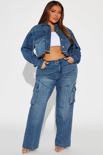 Devil In Disguise Cargo Straight Leg Jeans - Medium Wash