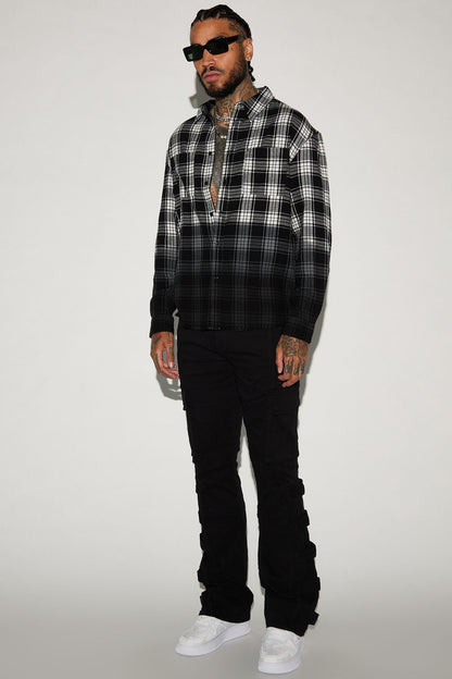 Sunset Dip Dye Flannel Shirt - White/Black