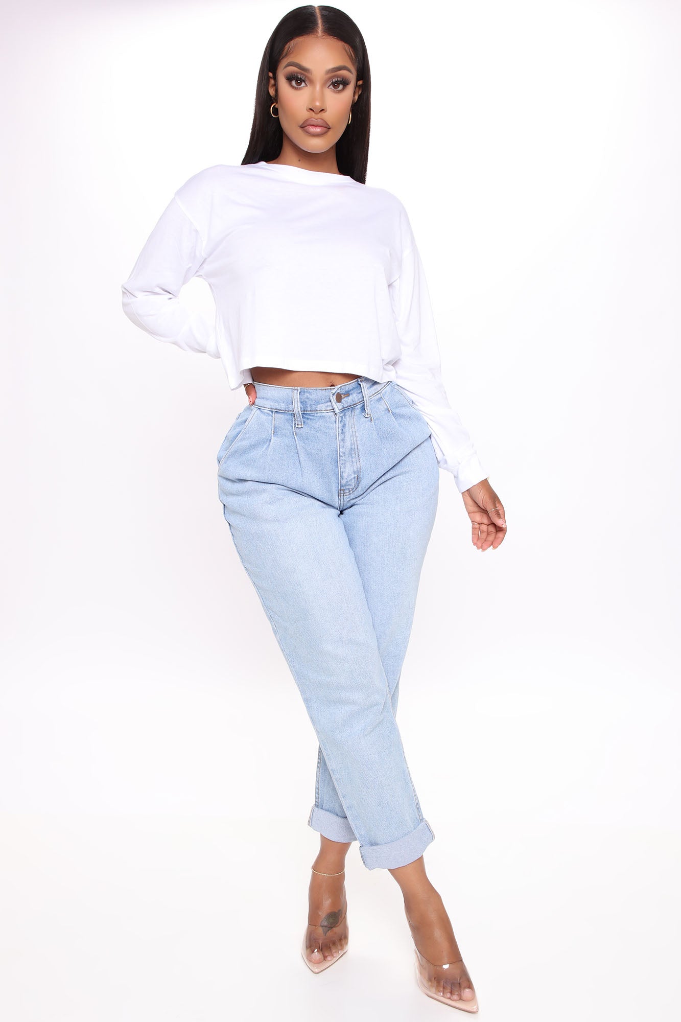Leslie Long Sleeve Cropped Tee - White
