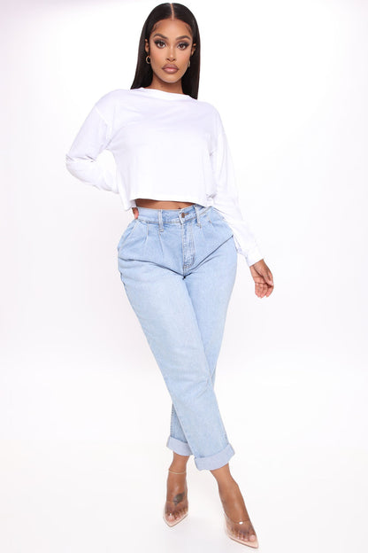 Leslie Long Sleeve Cropped Tee - White