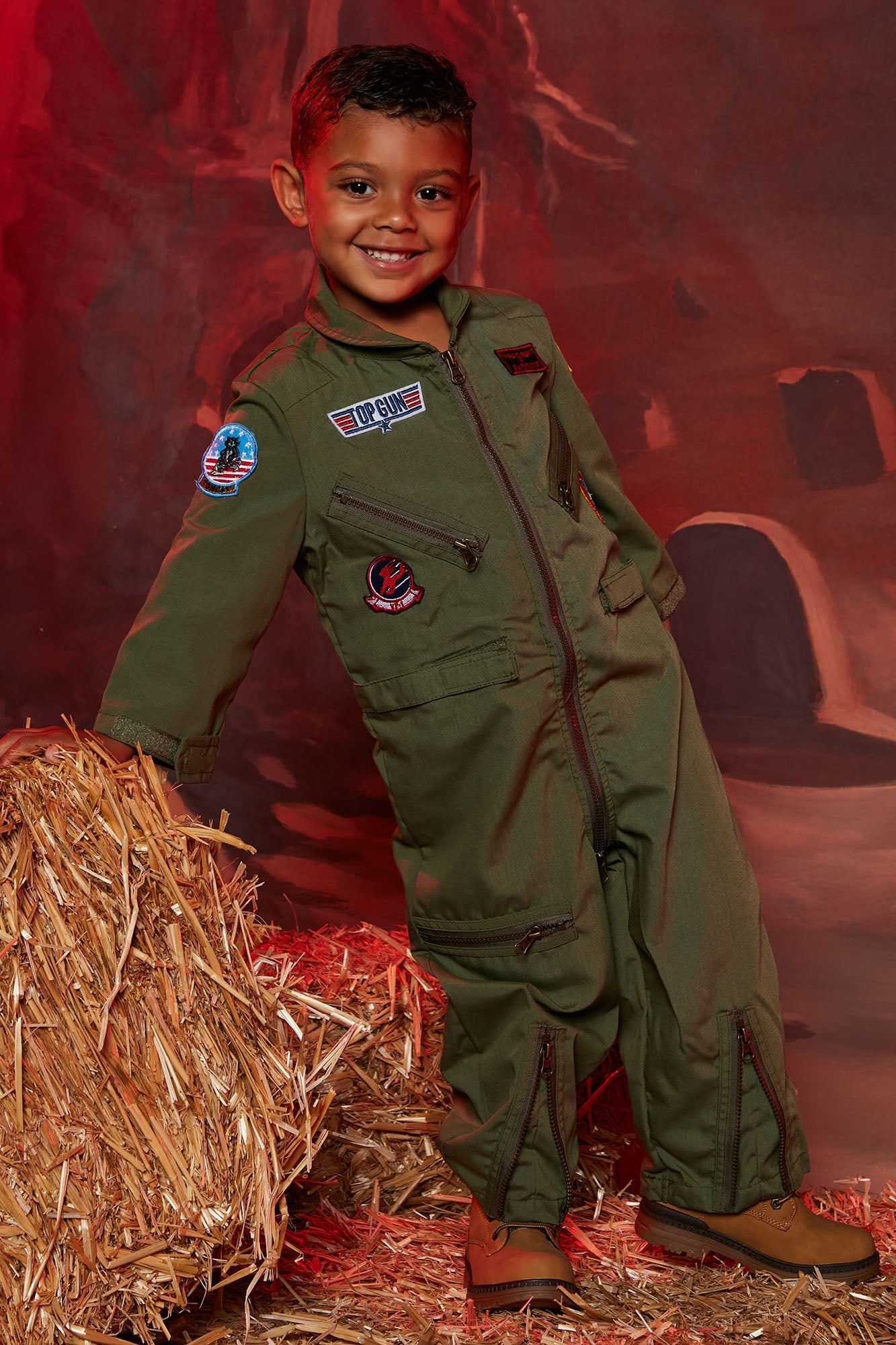 Mini Top Gun Flight Jumpsuit Costume - Olive