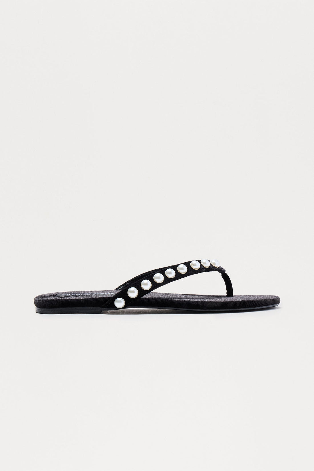 Tropez Pearl Velvet Flip Flops - Black