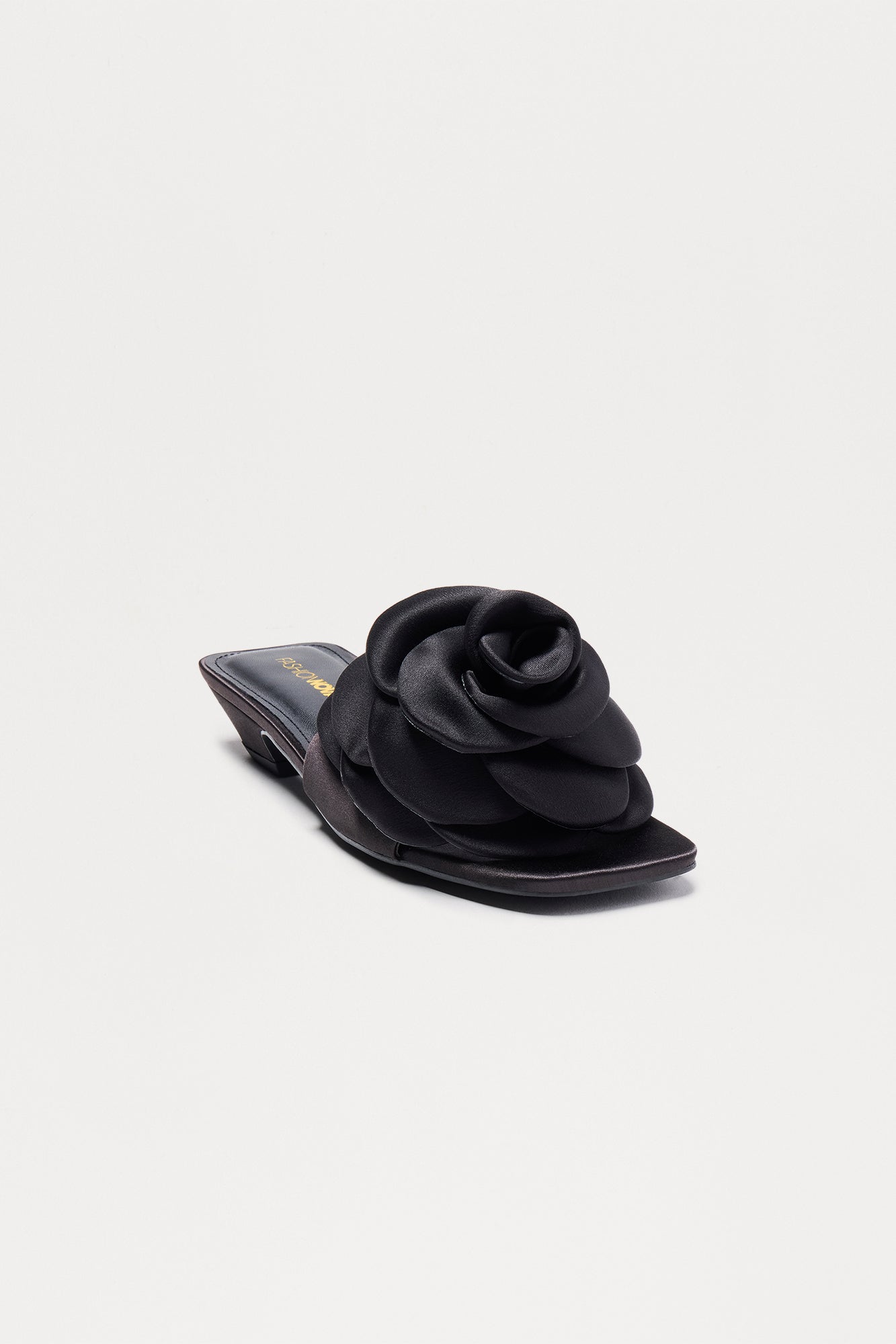 Haleen Satin Flower Mules - Black