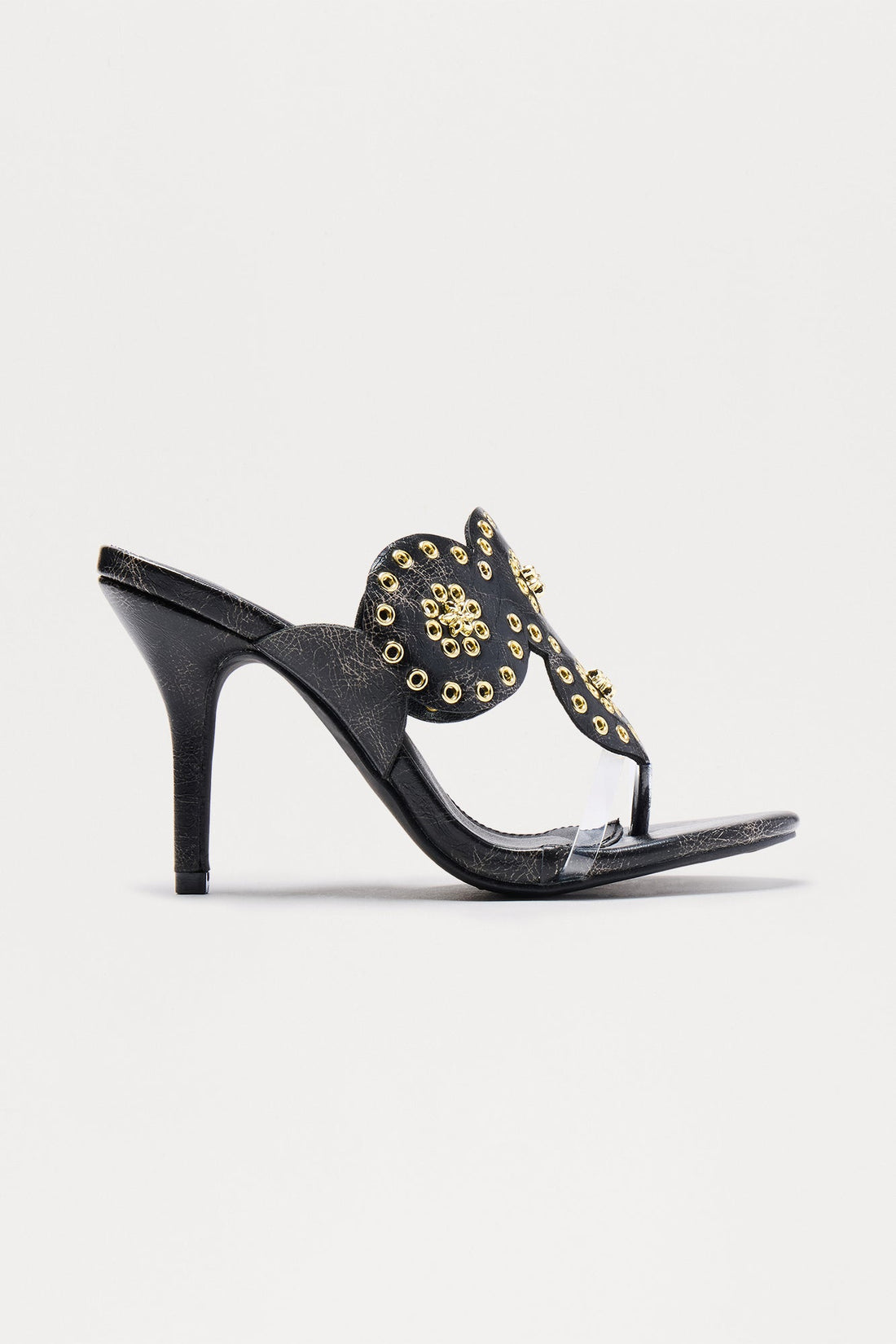 Mandala Studded Thong Heels - Black