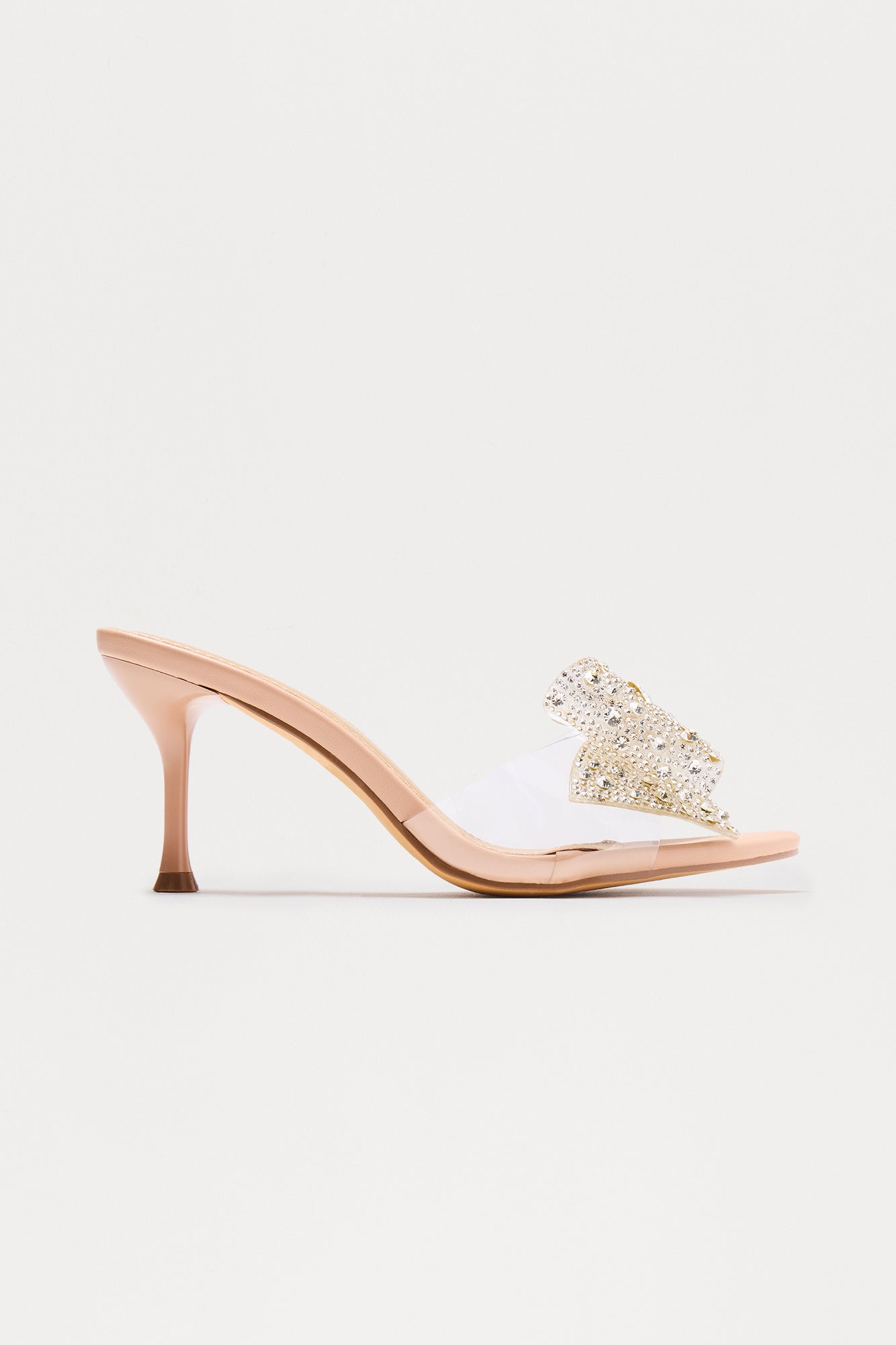Cortese Rhinestone Clear Strap Heels - Nude