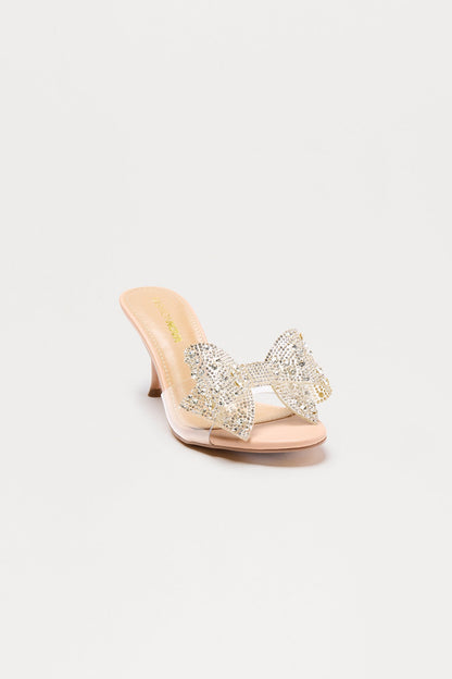 Cortese Rhinestone Clear Strap Heels - Nude
