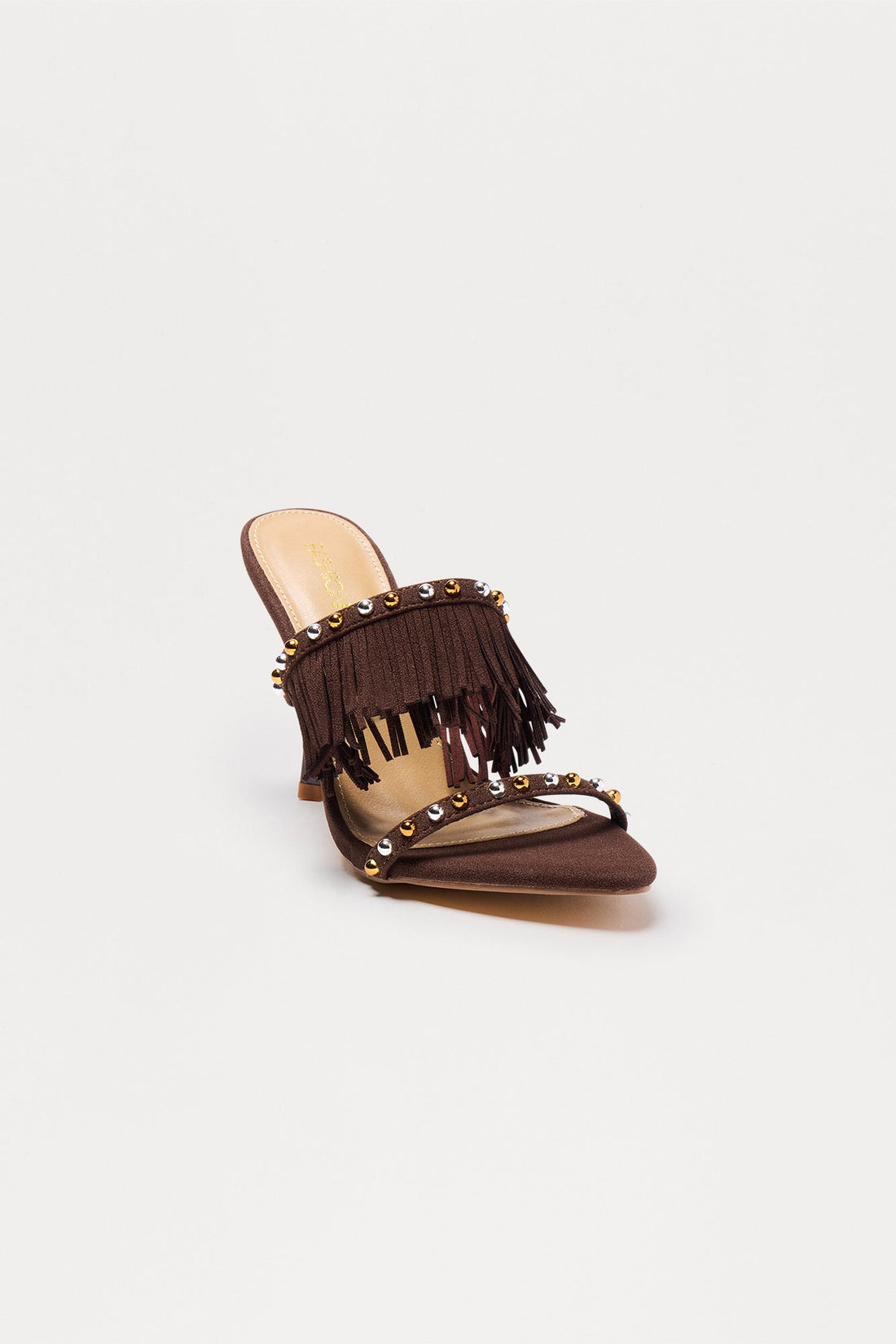 Bradley Studded Fringe Heels - Chocolate