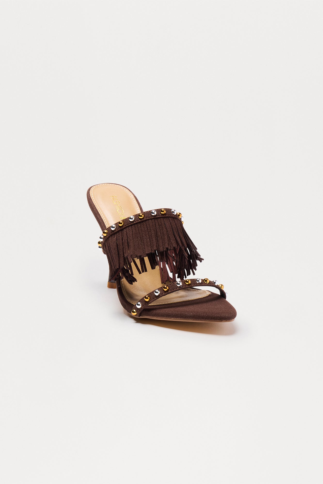 Bradley Studded Fringe Heels - Chocolate