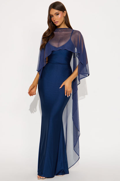Staying True Satin Maxi Dress - Navy