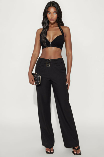 Meet The Deadline Wide Leg Trouser Pant 32″ - Black