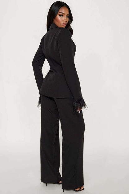 Feathered Agenda Blazer Pant Set - Black