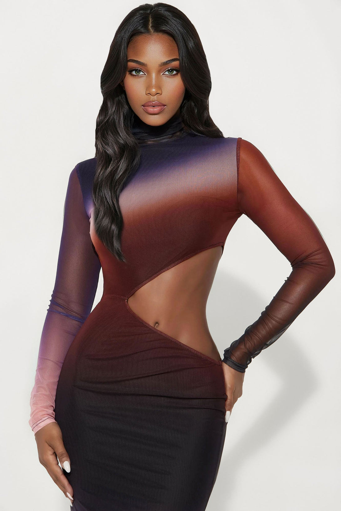 Malora Ombre Mesh Maxi Dress - Rust/combo