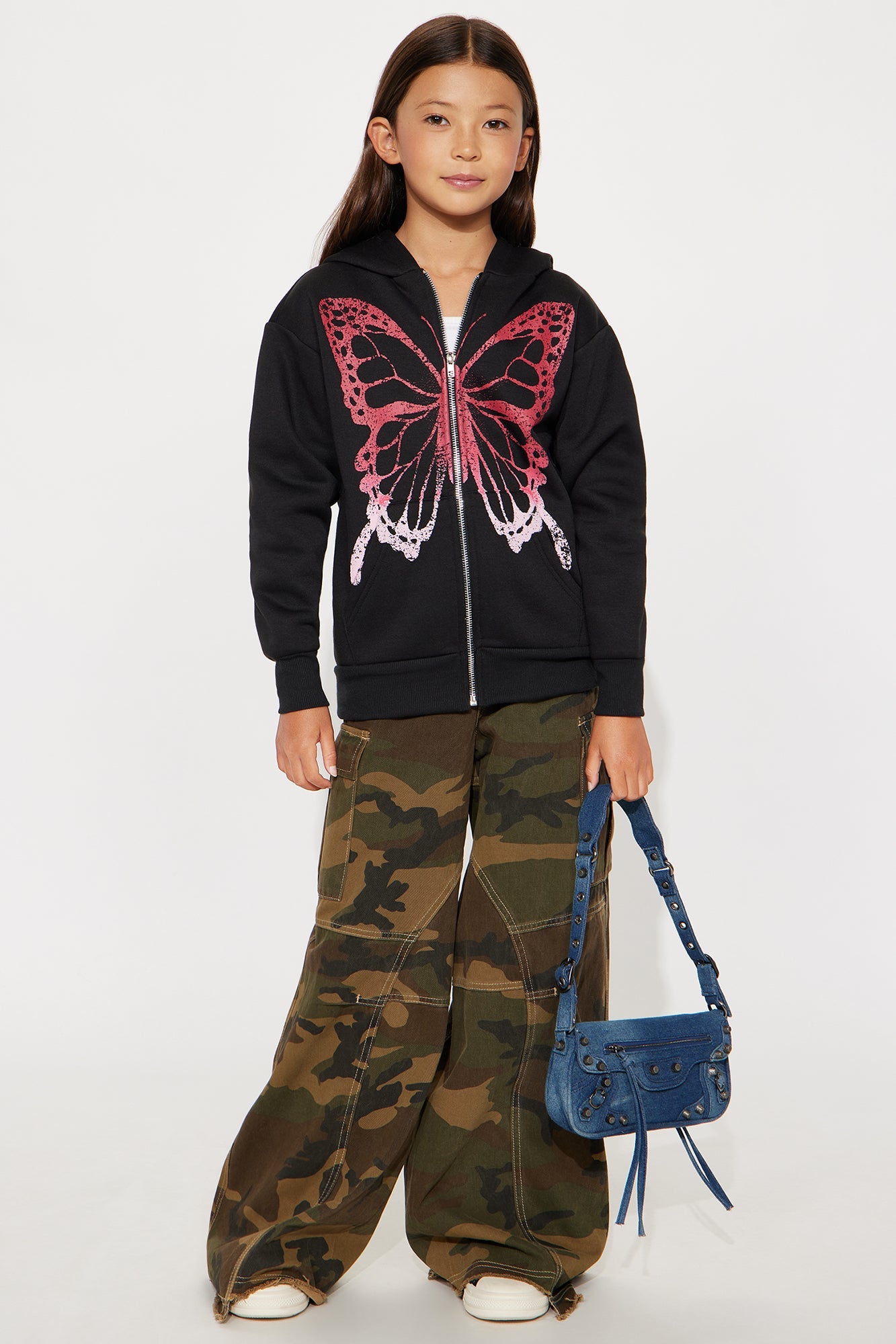 Mini Bianca Ombre Butterfly Full Zip Hoodie - Black