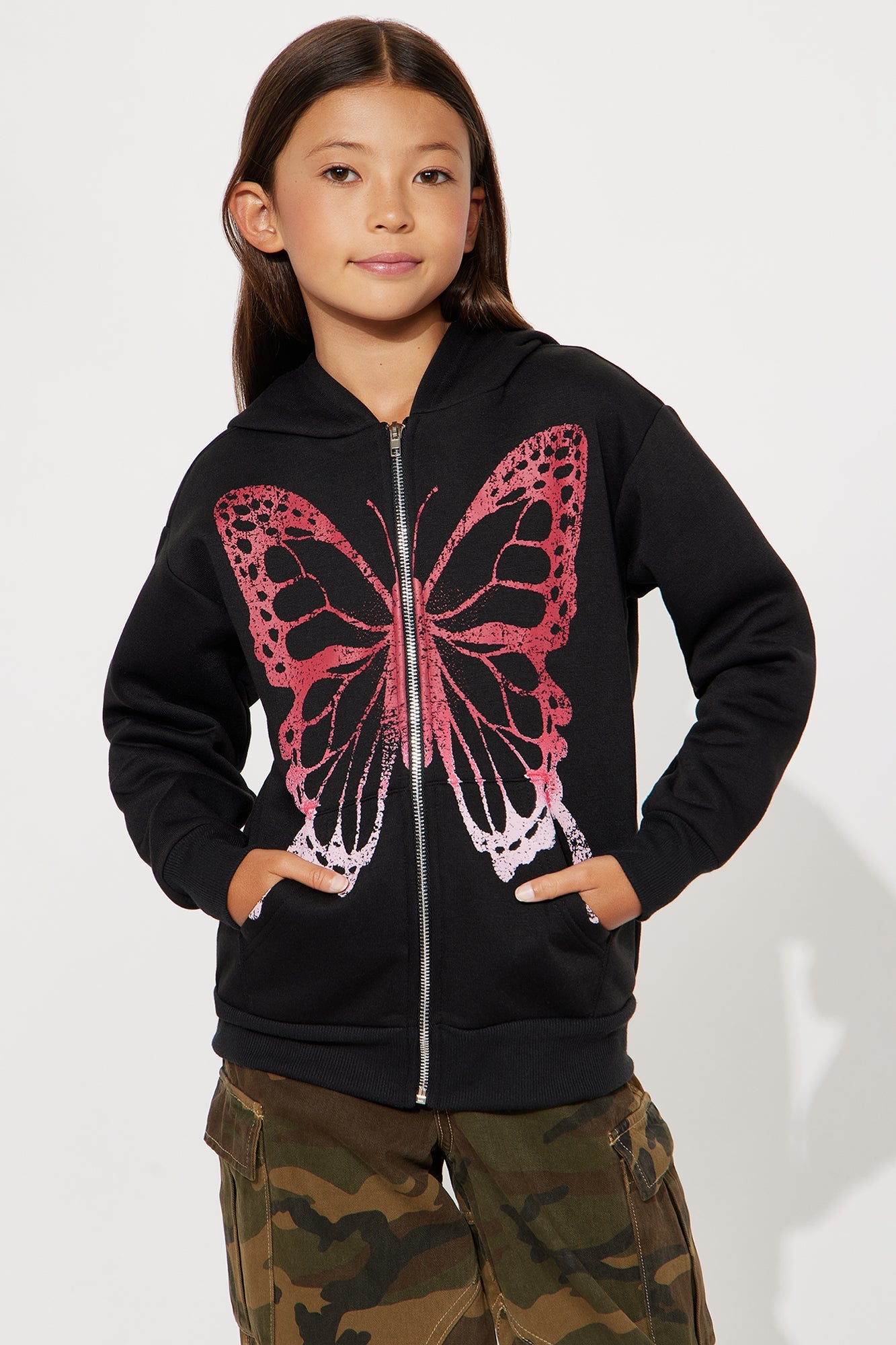 Mini Bianca Ombre Butterfly Full Zip Hoodie - Black