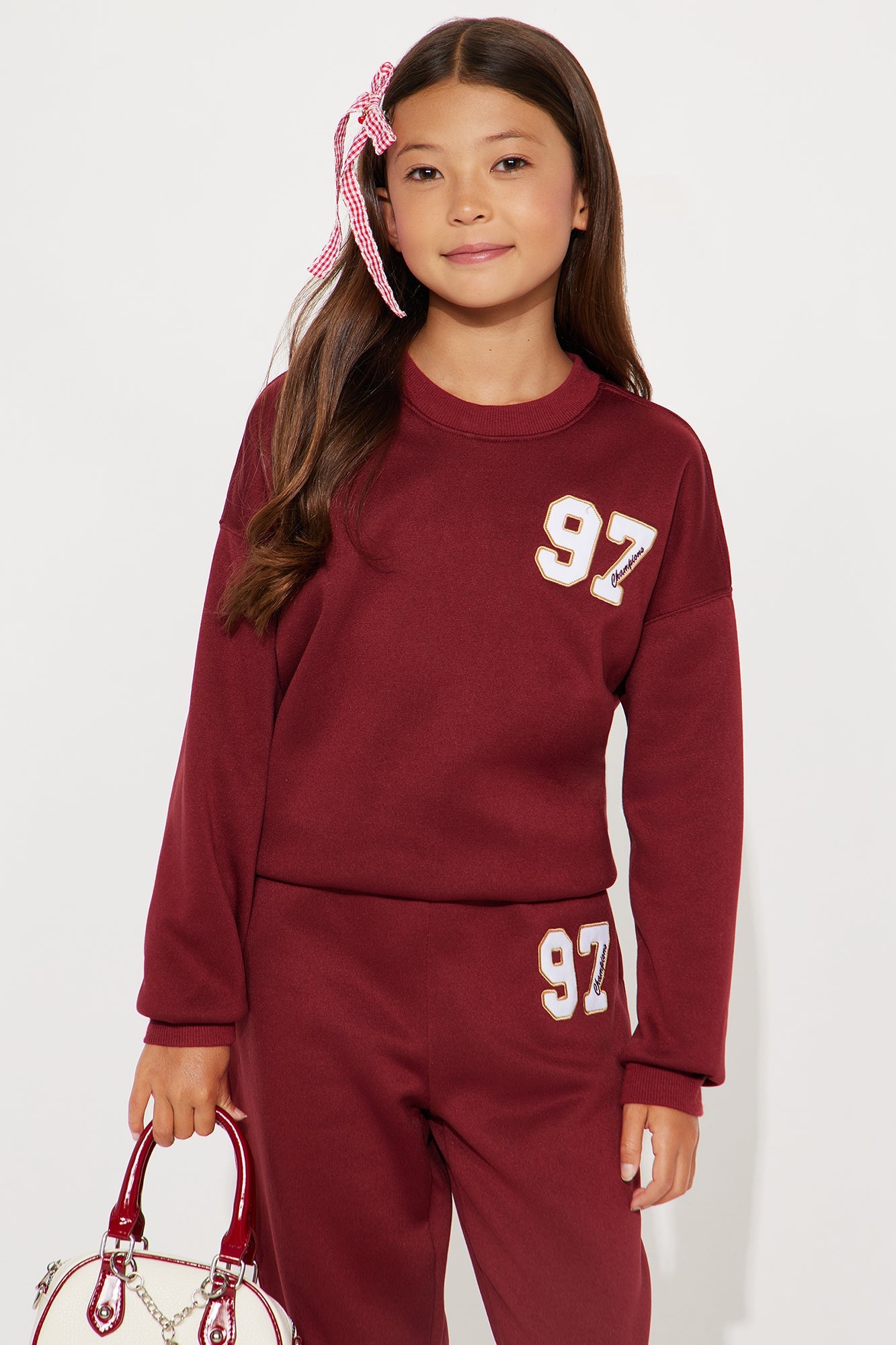 Mini Low Key Fleece Jogger Set - Burgundy