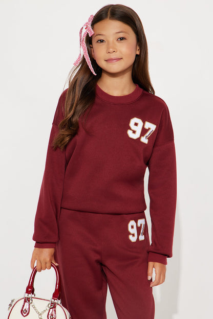 Mini Low Key Fleece Jogger Set - Burgundy