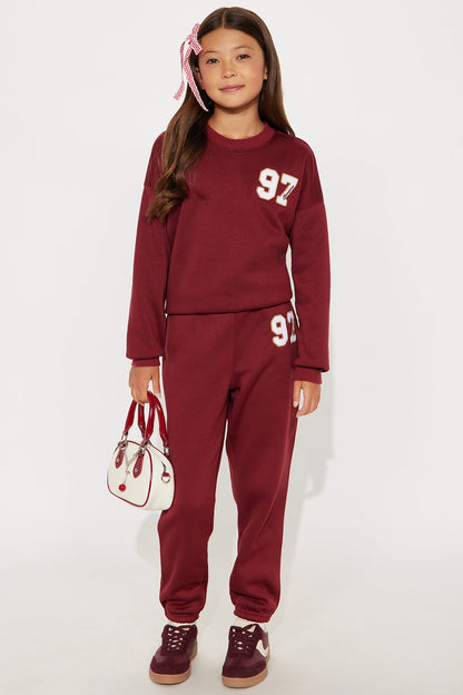 Mini Low Key Fleece Jogger Set - Burgundy