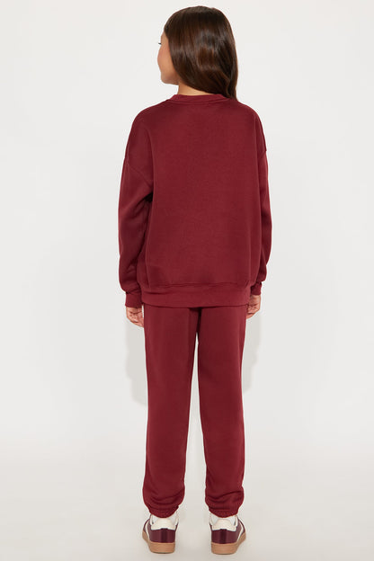 Mini Low Key Fleece Jogger Set - Burgundy